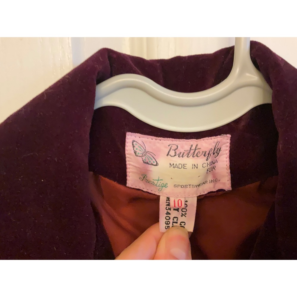 Butterfly Prestige Sportswear Vintage Velvet Blazer Plum Burgundy Cotton Size 10 - Picture 2 of 8